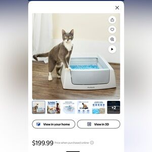 PetSafe Automatic Litter Box with Blue Crystals and one bag of litter.